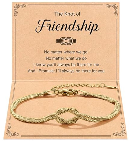 BelleVive Pulseras de amistad, pulsera de nudo de amor en acero de titanio, delicada cadena de serpiente, pulsera de infinito con 1 tarjeta, ajustable, joyería en oro, regalos para mujeres, L