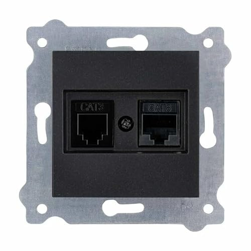 EXEN - Netzwerkdose Cat. 6 und Telefondose Unterputz Schwarz Metallic - 1 RJ45 und 1 RJ11 Port - All-in-One Kompatibel mit Serien KARELL/ODAK/COMFORT - 256/14E