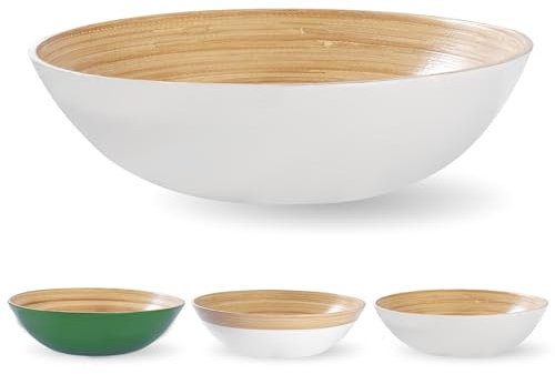 VIETLUSH Handgefertigte Salatschüssel aus natürlichem Bambus, 30,5 cm | Leichte, große Bambusschale für Lebensmittel, Obst und Servieren | Elegante Holzschale für Küche, Salat & Dekoration (Perlweiß)