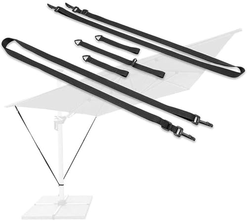 YKNIUFLY 5 Pièces Vent pour Parasol déporté, avec Mousquetons, Fixation Réglable Universelle, Vent Résistant Aux Intempéries pour Terrasse, Jardin ou Plage, Crochets en Plastique – Noir
