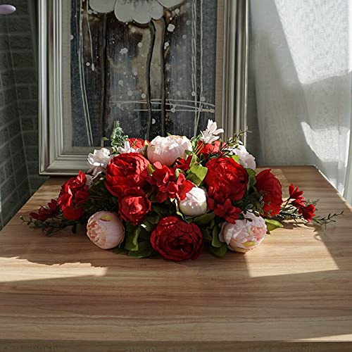 SDVantage Artificial and Dried Flower Artificial Flowers for Wedding Decor Table Peony Flower Runner Artificial Flower Row Podium Bouquet Party Home Decoration -,Red60Cm