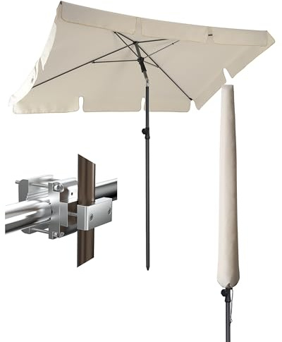 4smile Sonnenschirm Balkon 3-in-1 SET, Beige – Balkonschirm rechteckig mit UV50+-Schutz, 200 x 125 cm, inkl. Sonnenschirmhalter Balkongeländer + Schirmhülle – passend für Balkon & Terrasse