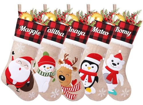 Weihnachtsstrumpf Personalisiert mit Namen & Motiv Heißtransfer 46 cm groß | Nikolausstrumpf Zum Aufhängen und Befüllen wiederverwendbar Weihnachtsdeko für Kamin, Tür, Baum, Geschenk für Familie Kinder