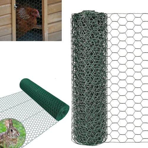 Sechskantgeflecht 25m × 1m Verzinkt PVC Grün Sechskant-Geflecht Drahtzaun Gartenzaun 6-Eckgeflecht Maschenweite 25 mm Drahtzaun Geflecht Kleintiergehege Hasendraht Volierendraht Kaninchendraht