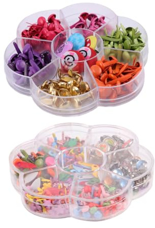 Healifty 2 Boxes Mixed Colorful Metal Brads DIY Craft Nails for Handmade Scrapbooking Photo Albums Greeting Cards with Storage Box Safe Material