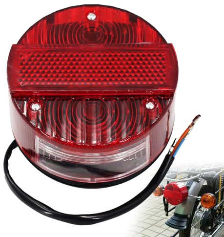ANEELV Rund bakljus med registreringsskyltbelysning. Direkt ersättning passar Simson S50 S51 SR50 och Schwalbe KR51 KR51/2