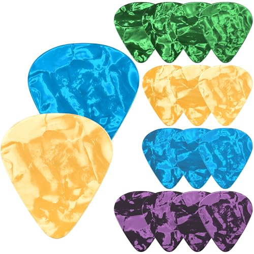 New Bee Plettri Chitarra 16 Pezzi Celluloide Plettro Chitarra 0,58 mm, 0,71 mm, 0,96 mm e 1,2 mm Guitar Picks 4 spessori 4 colori per Chitarra Acustica, Chitarra Elettrica, Ukulele, Basso (Colorato)