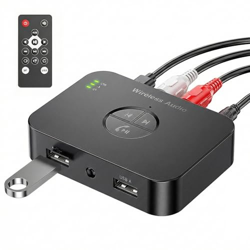 Bluetooth-adapter stereo, 6,0 adaptrar stereo, Bluetooth-mottagare med fjärrkontroll, aux 3,5 mm RCA-uttag, hiFi-sändarmottagare för TV-högtalare, projektorer