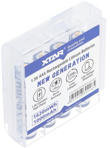 XTAR Lot de 4 piles AAA micro LR03 Li-ion rechargeables avec indicateur LED 1,5 V 1000 mAh 1620 mWh avec boîte de rangement