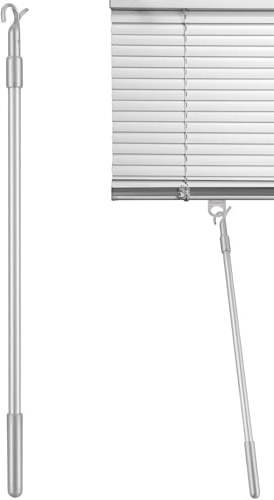 NUOBESTY Metal Blind Wand Vertical Blinds Replacement Rod With Hook, Telescopic Window Rod Stick For Easy Tilt And Draw, Curtain Opener Accessory For Home, Office Use, 24 Inch Silver