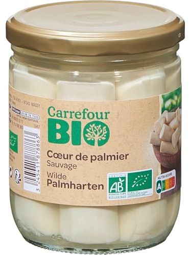 CARREFOUR BIO - Cœurs de Palmier Sauvage Bio - le bocal de 250g net égoutté - 405g - Le Lot De 3