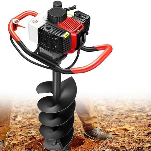 Qiang Taladro de Tierra Gasolina 199CC 4 Tiempos 3800W, Barrena para Postes,Ahoyadora con Refrigeración por Aire,Diseño Ergonómico para Jardín,Campos y Instalaciones 25cm