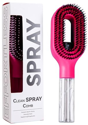 Cepillo para el cabello con pulverizador de agua 2 en 1, cepillo desenredante para cabello seco o mojado que controla el encrespamiento y es antiestático, apto para todo tipo de cabello (Rojo rosado)