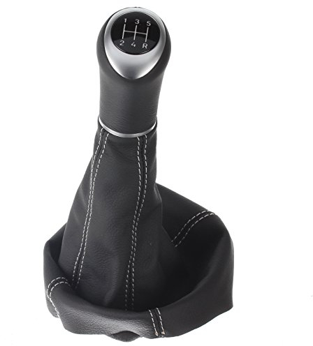 ICT Schaltknauf Schalthebel weiß beleuchtet Schaltsack Schaltmanschette Leder, Naht silber, 5 gang kompatibel mit: Opel Astra G Coupe/Cabrio/CC/OPC 1998-2005