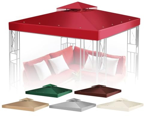 Flexzion Ersatzabdeckung für Pavillon-Oberseite, 3 x 3 m – Ersatzbezug für Doppeldachzelt, zweistöckiges Pop-Up-Pavillon-Zelt, Netzabdeckung, Wasser, Schmutz und UV-beständige Grillüberdachung,