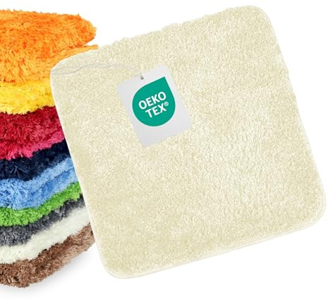 WohnDirect Badrumsmattor som kan kombineras till set – 45 x 45 cm – halkfri och tvättbar – gräddvit – utan utskärning för toalett