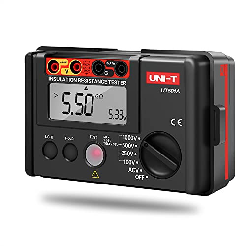 UNI-T Tester di resistenza di isolamento UT501A, tester Megger, tester di tensione di resistenza al suolo Megohmmetro voltmetro con retroilluminazione
