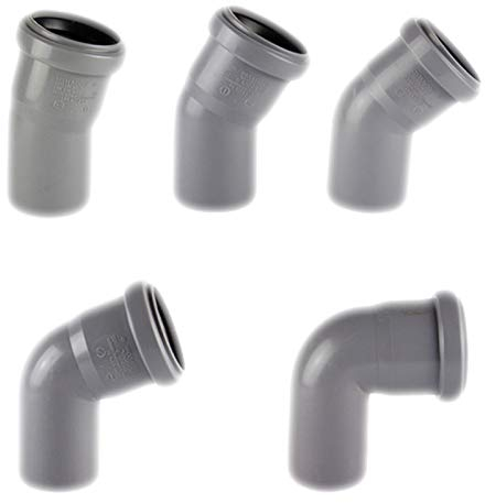 HT Bogen Winkel 45° Grad Verbinder für Rohr Außendurchmesser 75mm 7,5cm DN75 DN70 mit Steck Muffe + Gummi Dichtung Abwasser Abfluss Leitung Kunststoff PP grau Kanalrohr Fitting HTB