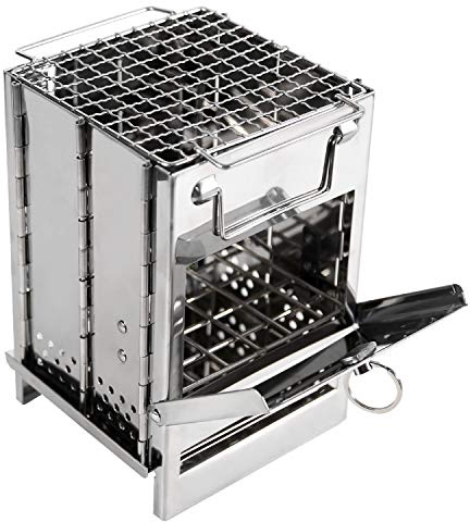 REDCAMP Camping Wood Stove, Compact Portable Stainless Steel Stove with Storage Bag, Perfect for Hiking, Cooking, Picnic, BBQ (Silver)