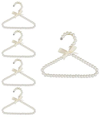POFET 5 st barn falska pärlor klädhängare med rosett rosett, plastpärla klädhängare, eleganta klänningsbyxor kläder hängare halkfri – vit