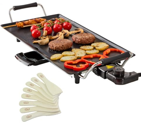 Quest XL Teppanyaki Grill, Non Stick Electric Grill, Adjustable Thermostat, Includes 8 Wooden Spatulas, For Parties, Family Meals & More, 70cm x 23cm Cooking Plate