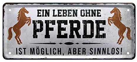 helges-shop EIN Leben ohne Pferde ist möglich - Retro Deko Metallschild - Schild mit lustigen Spruch für Pferdeliebhaber und Besitzer - Wanddeko oder Türdeko - Geschenkidee Pferdefreunde - 28x12cm