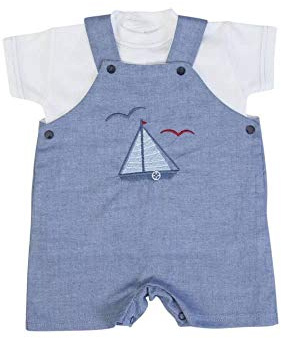 Pagliaccetto Neonato Estivo Bimbo 1-18 Mesi T-Shirt Bimbo Mezza Maniche Cotone Salopette Jeans Mare (3 Mesi (62 cm))