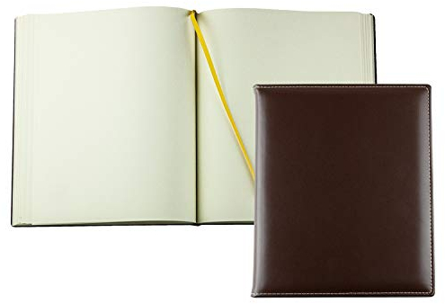 DELMON VARONE - Personalisierbares Gästebuch gebunden in Premium Cambridge Leder braun - Blanko Buch mit Hardcover Einband und Merkband zum selbstgestalten für Hochzeit, Taufe, Geburtstag und Geburt