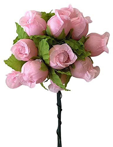 Rose Petal Pink Artificial Silk Flower Roses - 12 Mini Bouquets of 12 Rosebuds, 144 Rosebuds Total, Valentine’s Day Wedding Decor, Easter Reception Wreath, Gender Reveal Bridal Shower Flowers