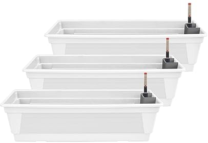 Plastard Blumenkasten Milano 3er Set 100 cm lang Farbe Weiß mit Wasserspeicher und Wasserstandsanzeige Pflanzkasten für Garten und Balkon witterungsbeständig für Innen und Außen