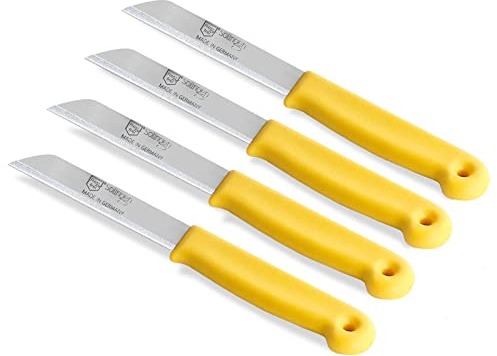 Schälmesser Set aus Solingen Gemüsemesser Allzweckmesser Obstmesser Made in Germany Messer Universal Küchenmesser Edelstahl Rostfrei zum Schneiden von Obst, Gemüse und Fisch (4, Lang - Gezahnt)