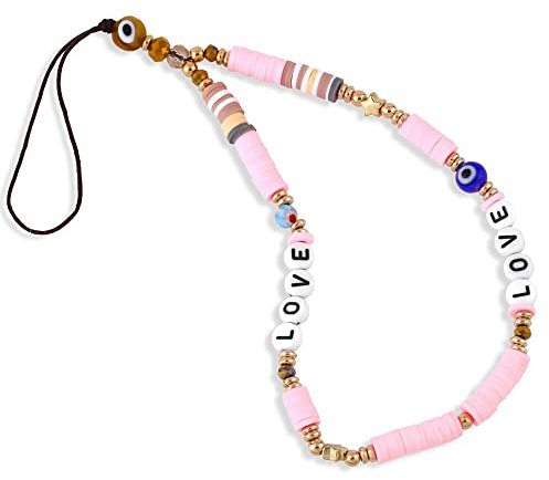 Zeayebsr 1 Stück rosa Böhmische Anti-verlorene Handykette Handygürtel Retro neue Acrylperlenkette bunte Perlenkette Handyanhänger Handykette Handyschmuck hängende Kette Damen