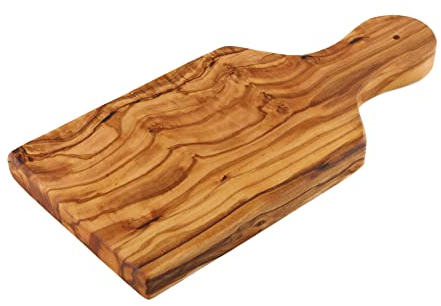 Cleminson 22 x 10 cm Olive Wood Small Board for Cocktail Bar Herbs Garlic Fruit Chopping & Serving Including Handle