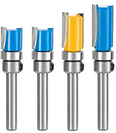 HPMAISON 4PCS 1/4 Inch Shank Flush Trim Pattern Template Router Bit Set Wood Top Bearing Milling Cutting Tool 13 13 20 25mm