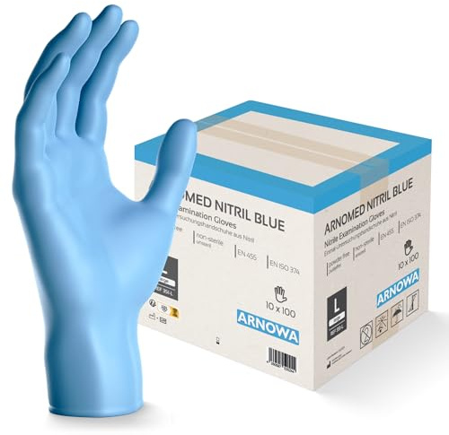 1000x ARNOMED® Guanti nitrile L Blu, Guanti monouso senza polvere e lattice, Guanti plastica usa e getta dermanytril, Per cucina, pulizia casa, alimenti e tattoo XS, S, M, L, XL