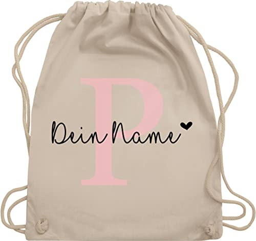 Turnbeutel Rucksack - Initialen - Buchstabe Anfangsbuchstabe - Unisize - Naturweiß - sportbeutel mädchen name schulkind beutel buchstaben p stoffbeutel kinder turnsack kindergarten personalisierte