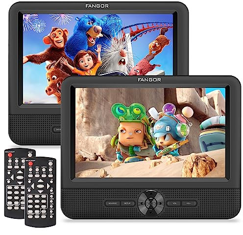FANGOR 7.5 Dual Portable DVD Player for Car, Car DVD Player Dual Screen Play a Same or Two Different Movies with Headrest Strap, Regions Free,Support Last Memory, AV Out&in,USB/SD/Sync TV
