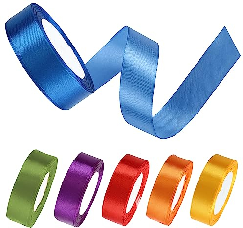 Gcroet Bänder zum Basteln, 6 Stück, Satinband Regenbogen, 20 mm breit, Regenbogenband, Geburtstagsbänder für Partydekorationen, Bunte Stoffbänder, groß, Seidensatin