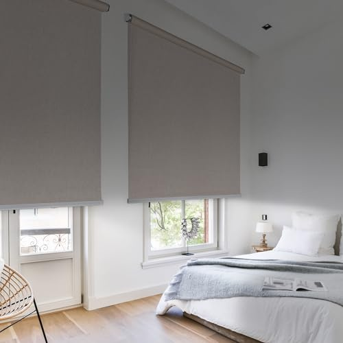 Verdunklungsrollo Premium Thermorollo Fenster und Türen 100x250 cm Leinen | Montage mit Bohren Wand und Decke Sichtschutz UV Schutz Stoffbreite 96,5 cm Rohr 25mm Verdunkelungsrollo Aluminium StoresDeco