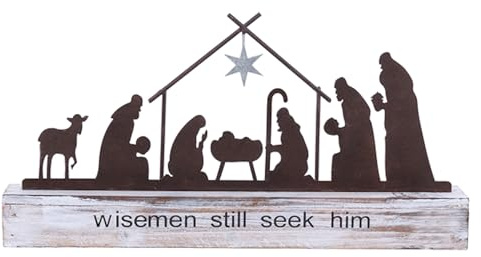 The Bridge Collection Wisemen Still Seek Him Rust Metal Nativity Stand - Silhouette Nativity - Christian Christmas Decor - Home for The Holidays - Nativity Figurine