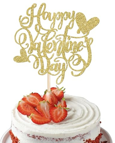1 Stück Happy Valentine's Day Tortendeko Glitzer Love Heart Valentine's Day Kuchen Deko Torten Dekorationen für Valentinstag Thema Hochzeit Geburtstag Party Gold