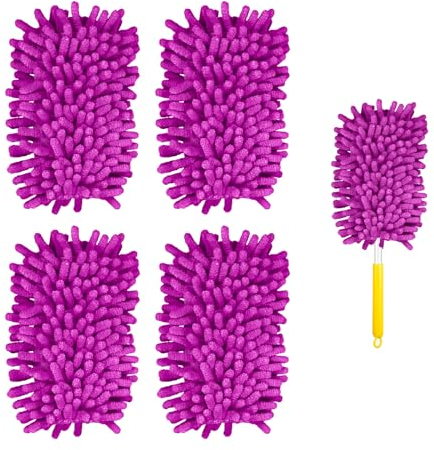 4pcs Duster Refills for Swiffer, Microfiber Ceiling Fan Duster 360 Duster Refills Heavy Duty Hand Dusters for Cleaning Compatible with Swiffer (Purple)