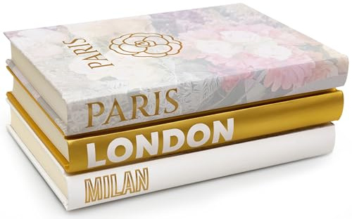 Decorative Books for Home - Shelf Decor Accents - Set of 3 - Modern Hardcover Book Stack - Matte Gold Coffee & Entry Table Decoration - Contemporary Display - Fashion Designer Dresser Aestethics