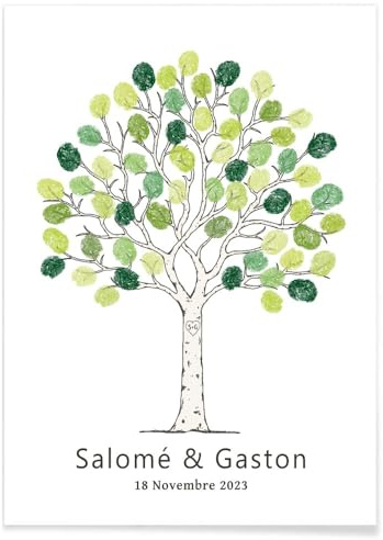 Arbre à empreintes personnalisé Mariage Baptême Baby Shower Mariés | Arbre empreinte garçon fille bébé enfant | Cadeau de mariage baptême original - Impression papier A4 (Arbre Clair)