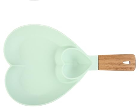 Jarsense Heart Shape Chip and Dip Bowl,Chip and Dip Platter Tray with Wooden Handle,Nacho Tray Dip Dishes,Reusable Party Serving Trays and Platters,for Breakfast,Salads,Burger Plate Light Green