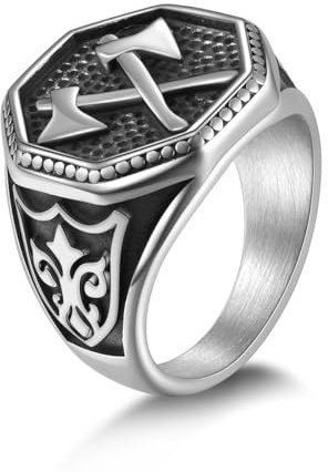 Joliernelle Nordischer Wikinger-Streitaxt-Ring aus Edelstahl, Vintage-Stil, nordischer skandinavischer Schutzamulett-Schmuck