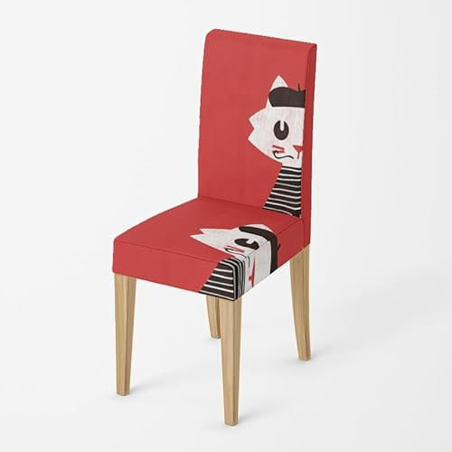 Stuhlhussen Rote Weiße Katzen Stuhlhussen Schwingstühle Universal Stretch Hussen für Stühle Abnehmbarer Waschbarer Stuhlbezug Stühle Schutz Dekoration Stuhlhusse(8er Set)