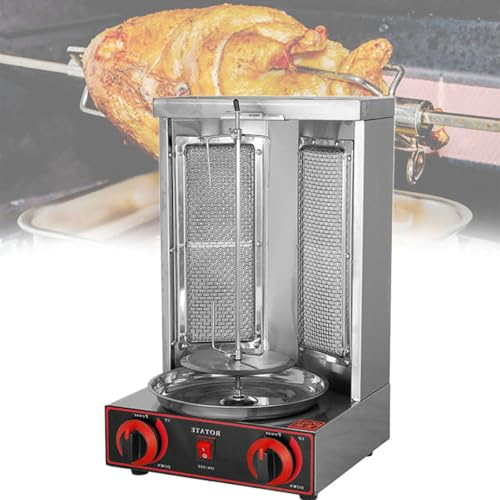 Doner Kebab Grill Grill Verticale a Gas Girarrosto per Carne Giroscopico con 2 o 3 Fuochi per Ristorante Giardino Domestico, per Arrosto di Pollo, Arrosto di Tacchino, Tacos, Arrosto, Manzo,Dual