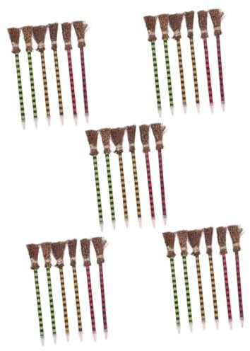 Vaguelly 30 STK Hexenbesen-Bleistift Halloween holzstifte kinderparty spaß Hexenbesen-Schreibstifte Besenstift Besenschreibstift Zeichenwerkzeug Besen kreativer Bleistift Buche