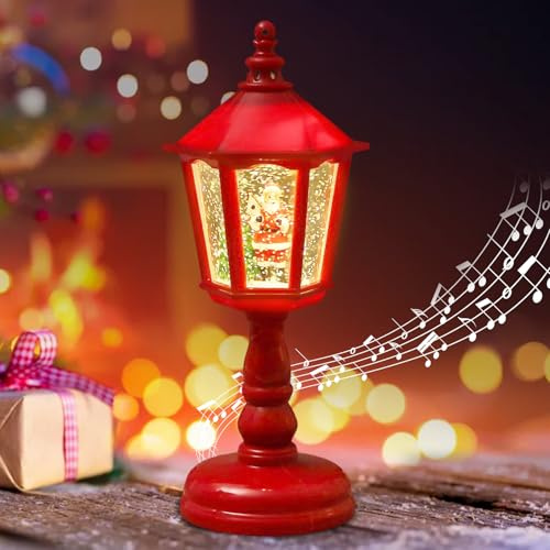 Lanterna Decorativa Natalizia Con Sfera di Neve, Musica e Glitter - Luce Notturna Vintage USB e Batteria per Camini da Tavolo